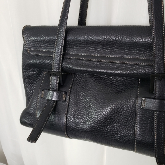 Vintage Siso Select black pebbled leather shoulder bag double strap drawstring - Picture 7 of 12